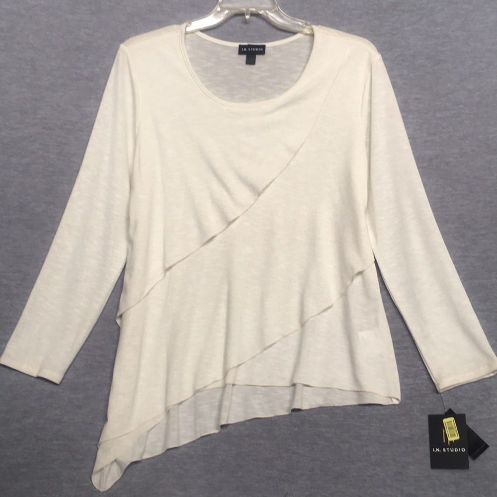 I. N. STUDIO NWT Lightweight Asymmetrical Flounce Front Spring Summer Tunic Top